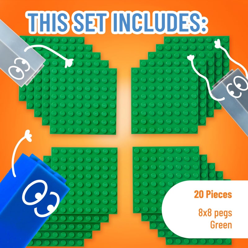Strictly Briks Classic Building Brick Baseplates, Green, 20 Pieces, 8x8 Studs, Creative Play Set for Ages 3 and Up, 100% Compatible with All Major Brick Brands - Image 3